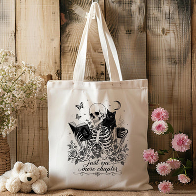 Just One More Chapter Skeleton Tote Bag