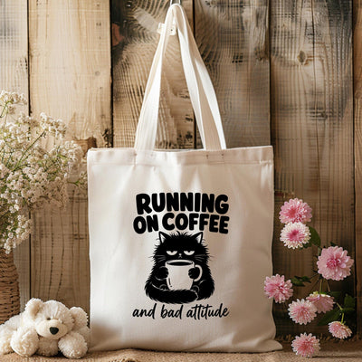 Running on Coffee and Bad Attitude Cat Tote Bag