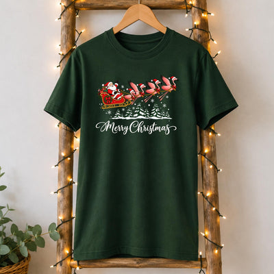 Santa Sleigh Flamingo T-Shirt