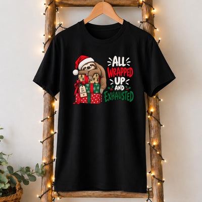All Wrapped Up and Exhausted Christmas Sloth T-Shirt