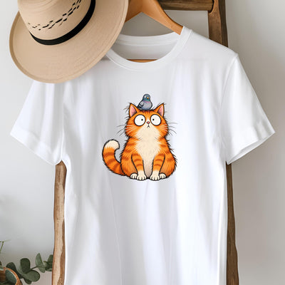 Pigeon on My Head Cat T-Shirt