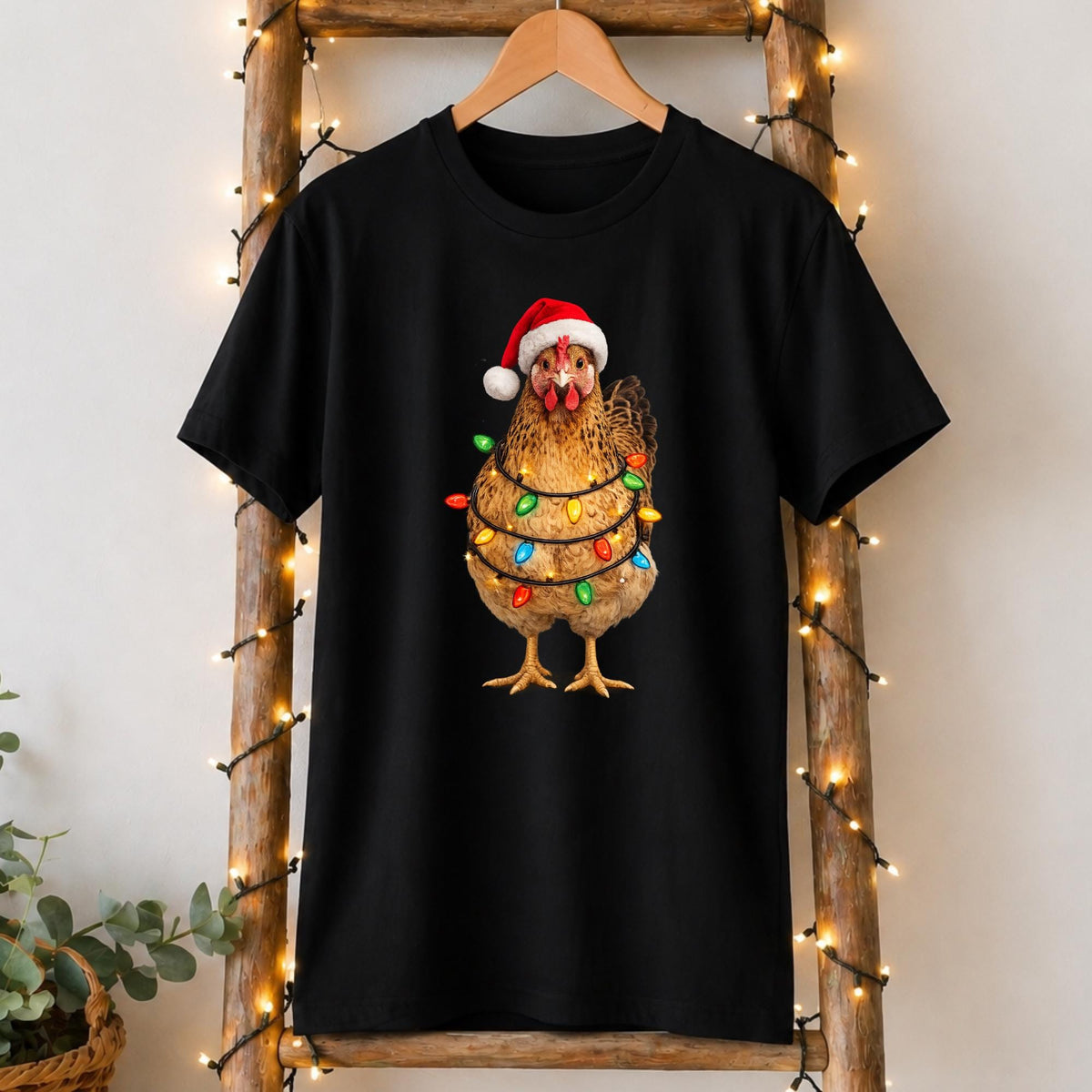 Santa Hen Christmas T-Shirt in Black