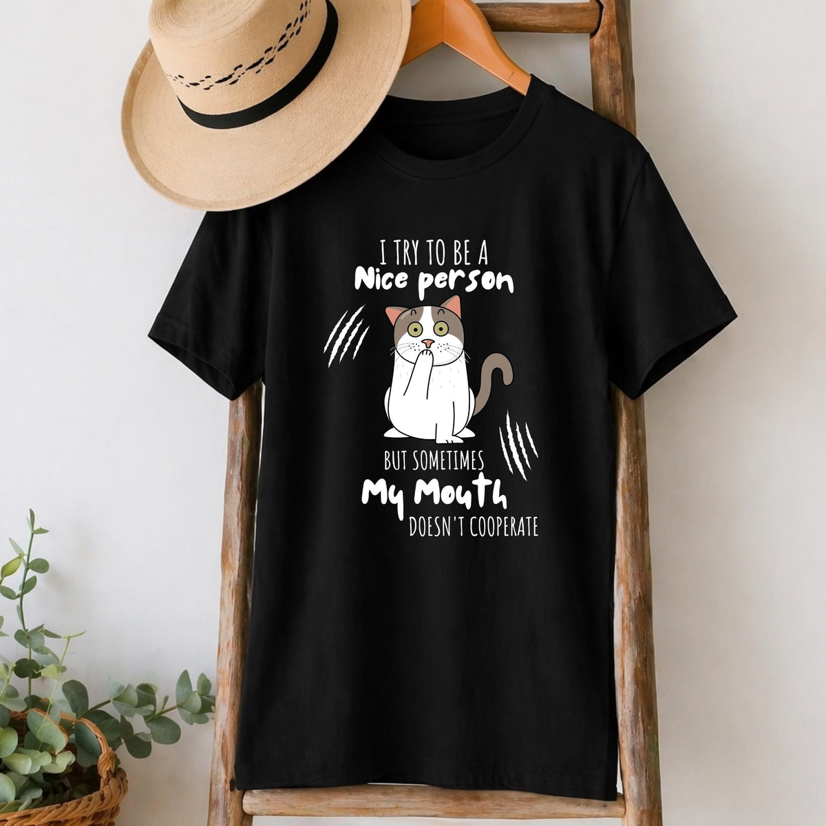 I Try to Be a Nice Person Cat T-Shirt