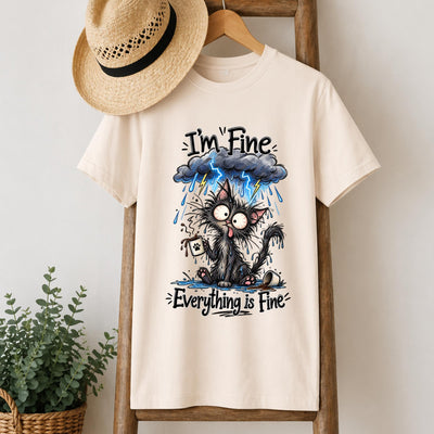 I'm Fine, Everything Is Fine Black Cat T-Shirt