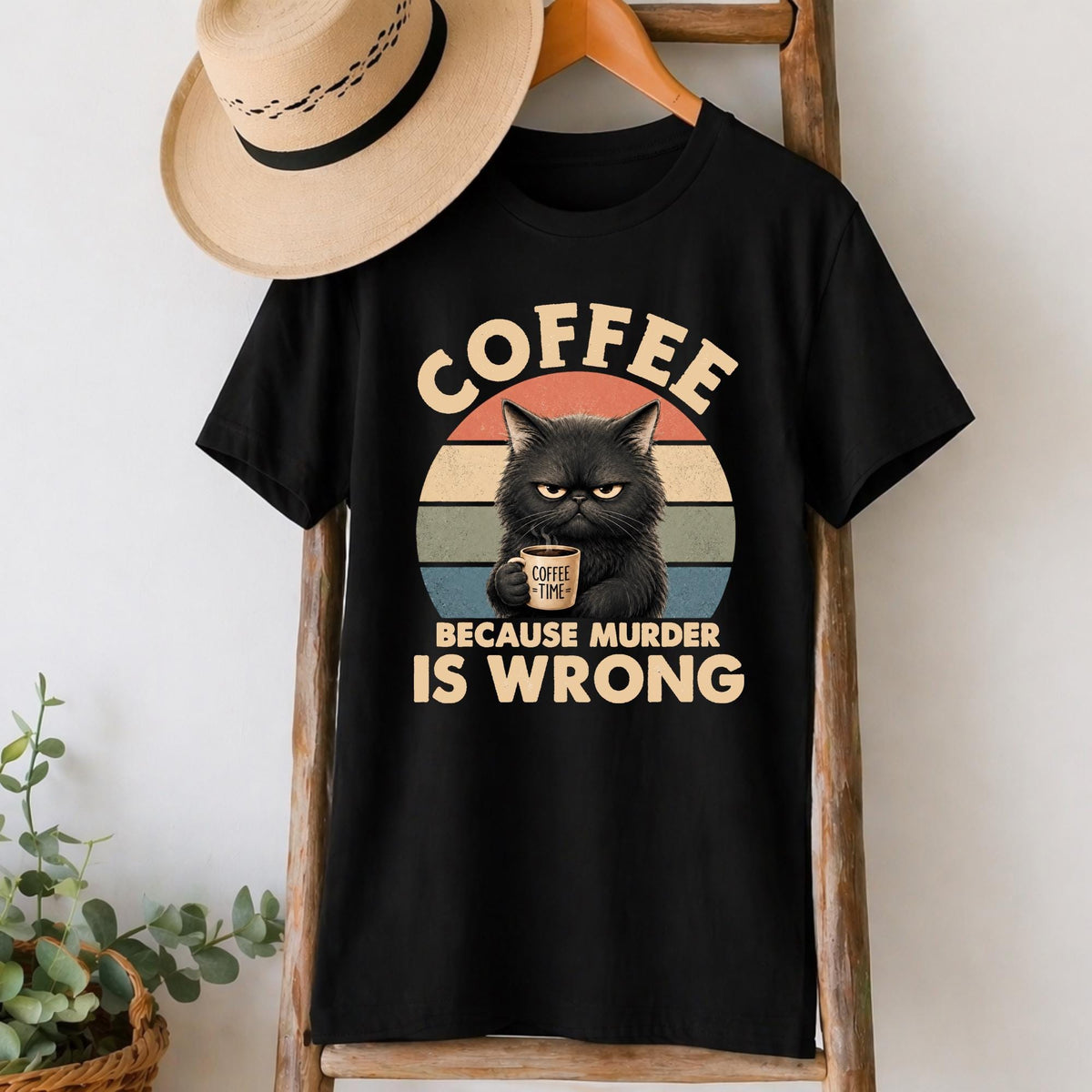Coffee Because Murder Is Wrong Cat T-Shirt
