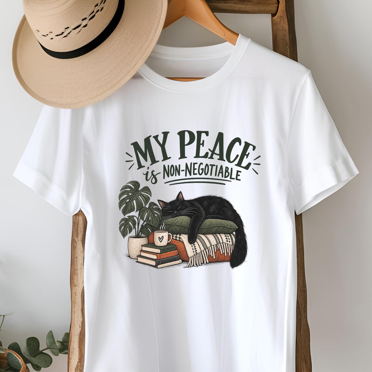 My Peace Is Non-Negotiable Cat T-Shirt in White