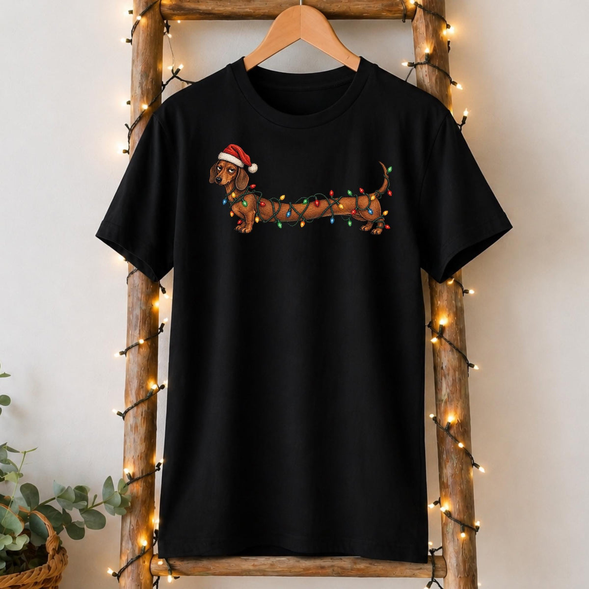 Christmas Lights Dachshund T-Shirt in Black