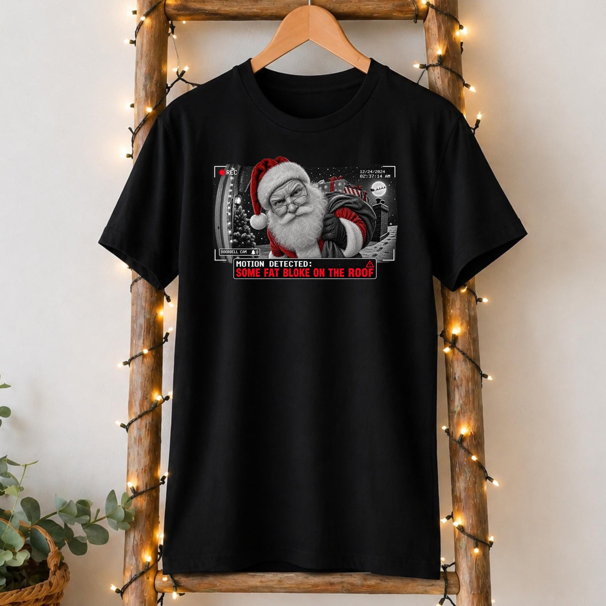 Santa Doorbell Cam T-Shirt in Black