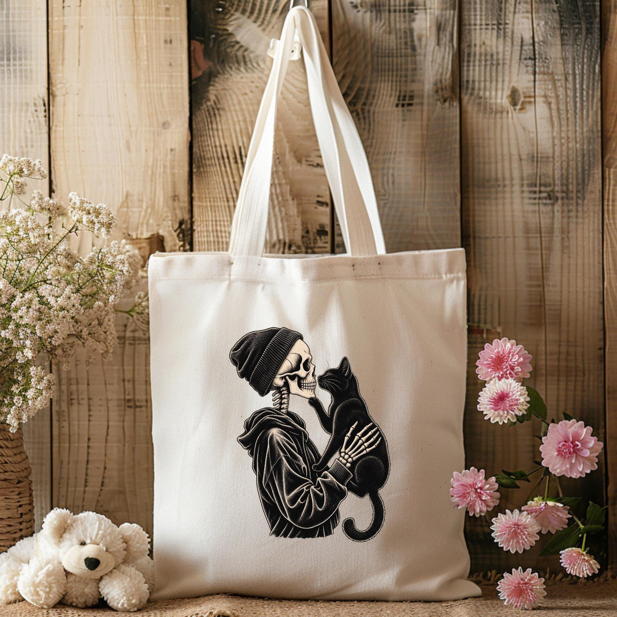 Skeleton Cat Tote Bag