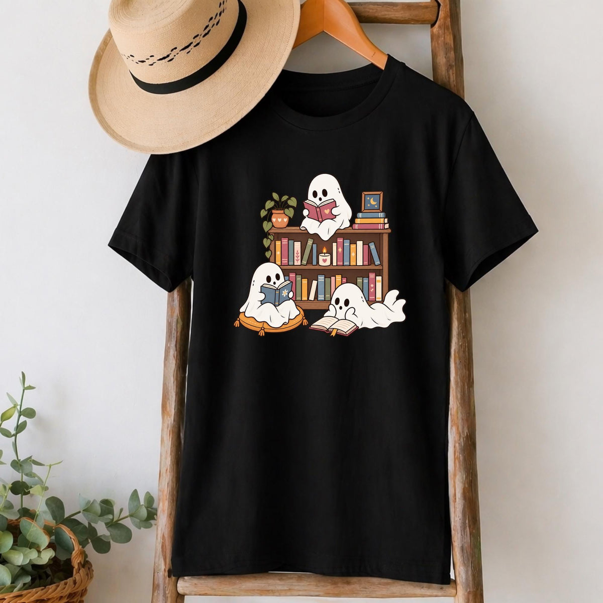Ghost Reading Books T-Shirt