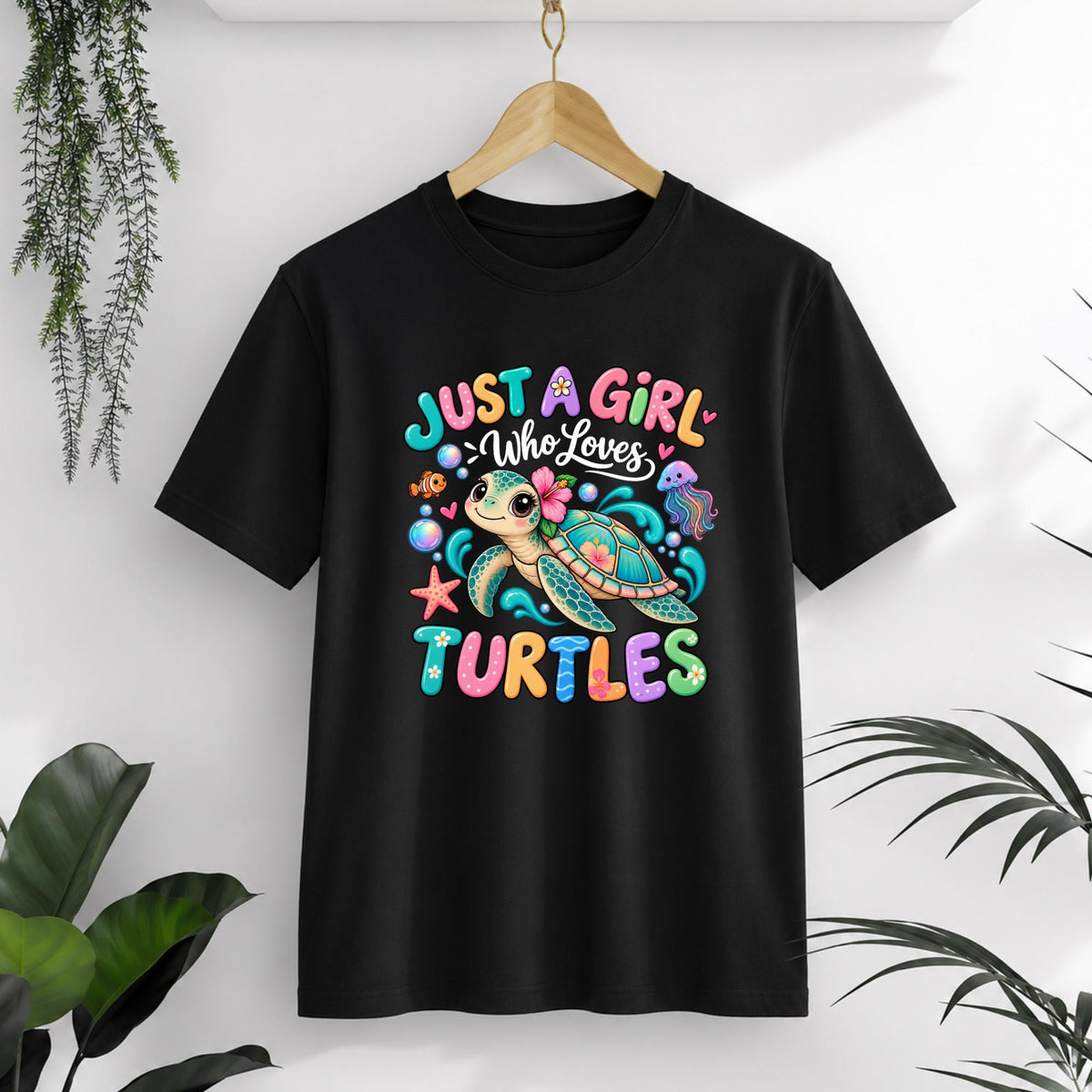Just a Girl Who Loves Turtles Kids' T-Shirt in Black