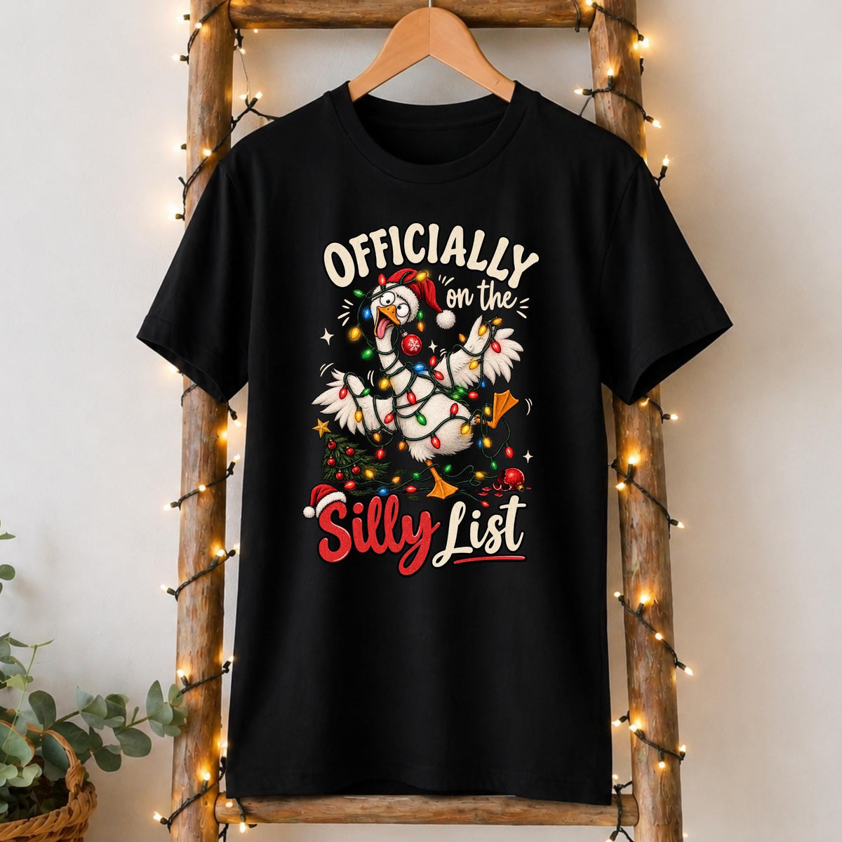 Officially on the Silly List Christmas T-Shirt in Black