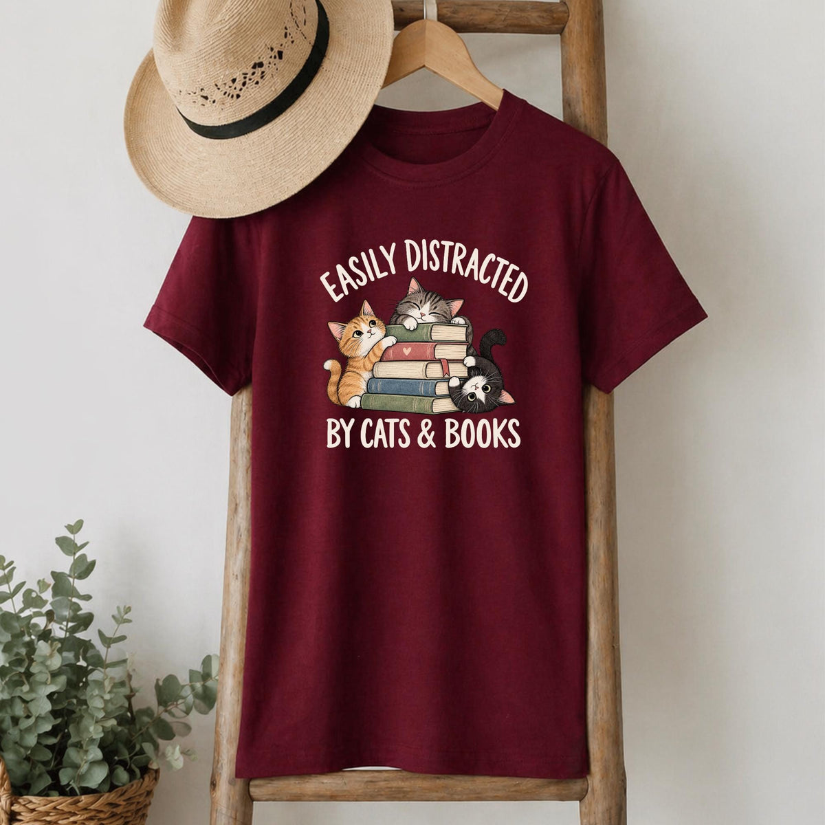 Easily Distracted by Cats and Books T-Shirt