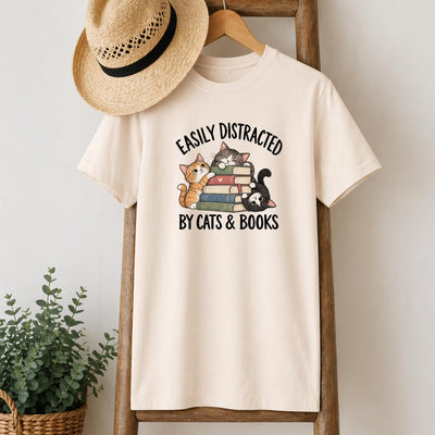 Easily Distracted by Cats and Books T-Shirt