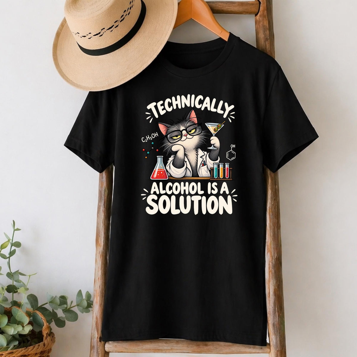 Technically Alcohol Is a Solution Cat T-Shirt