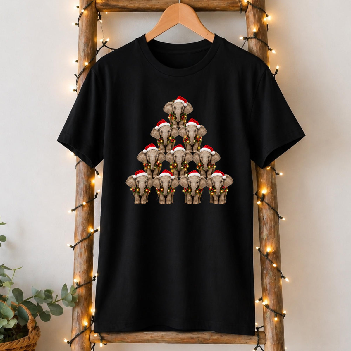Christmas Elephant T-Shirt in Black