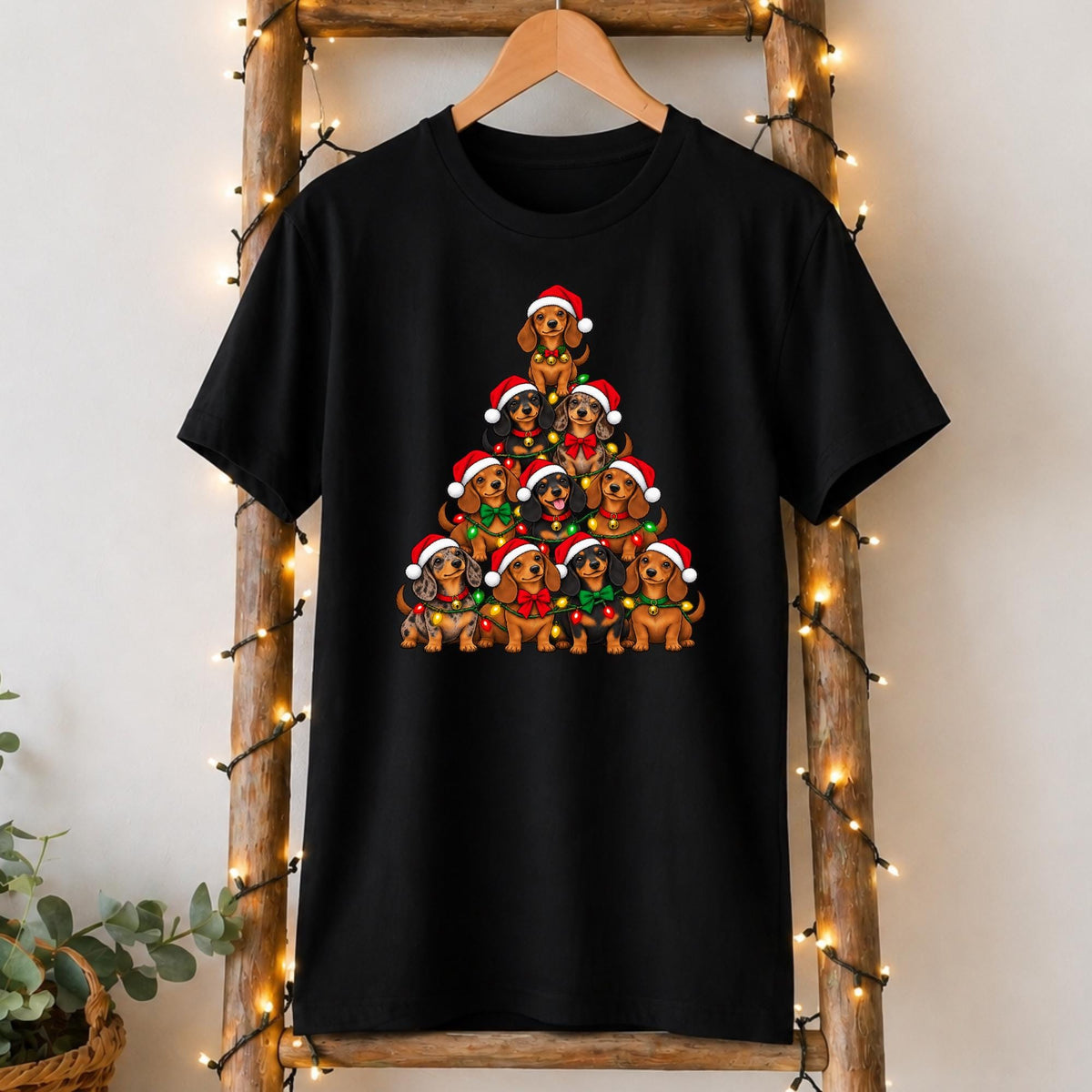 Christmas Dachshund T-Shirt in Black