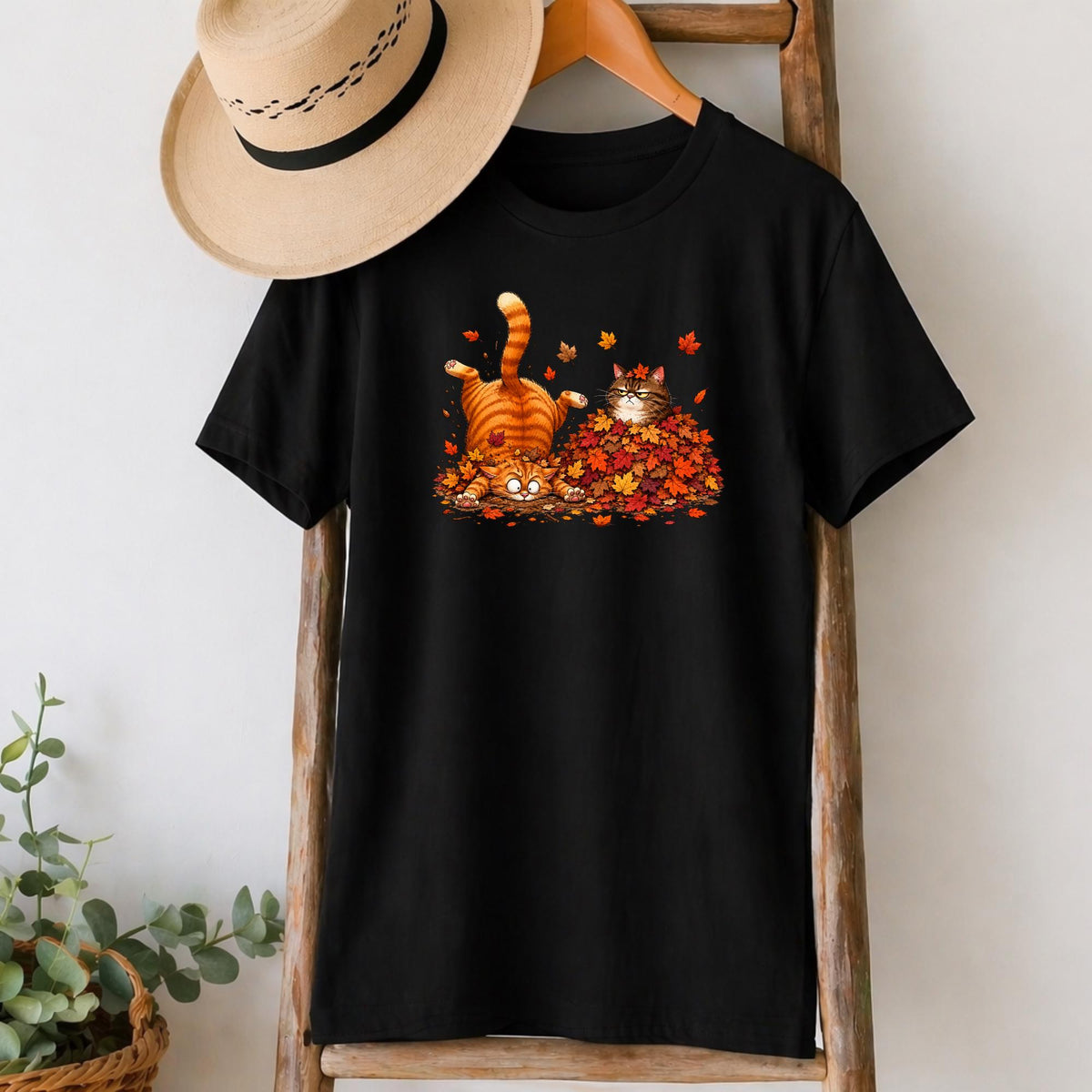 Autumn Leaves Cat T-Shirt