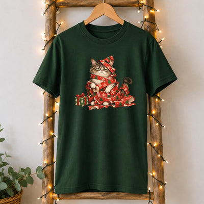 Gift-Wrapped Grumpy Cat Christmas T-Shirt