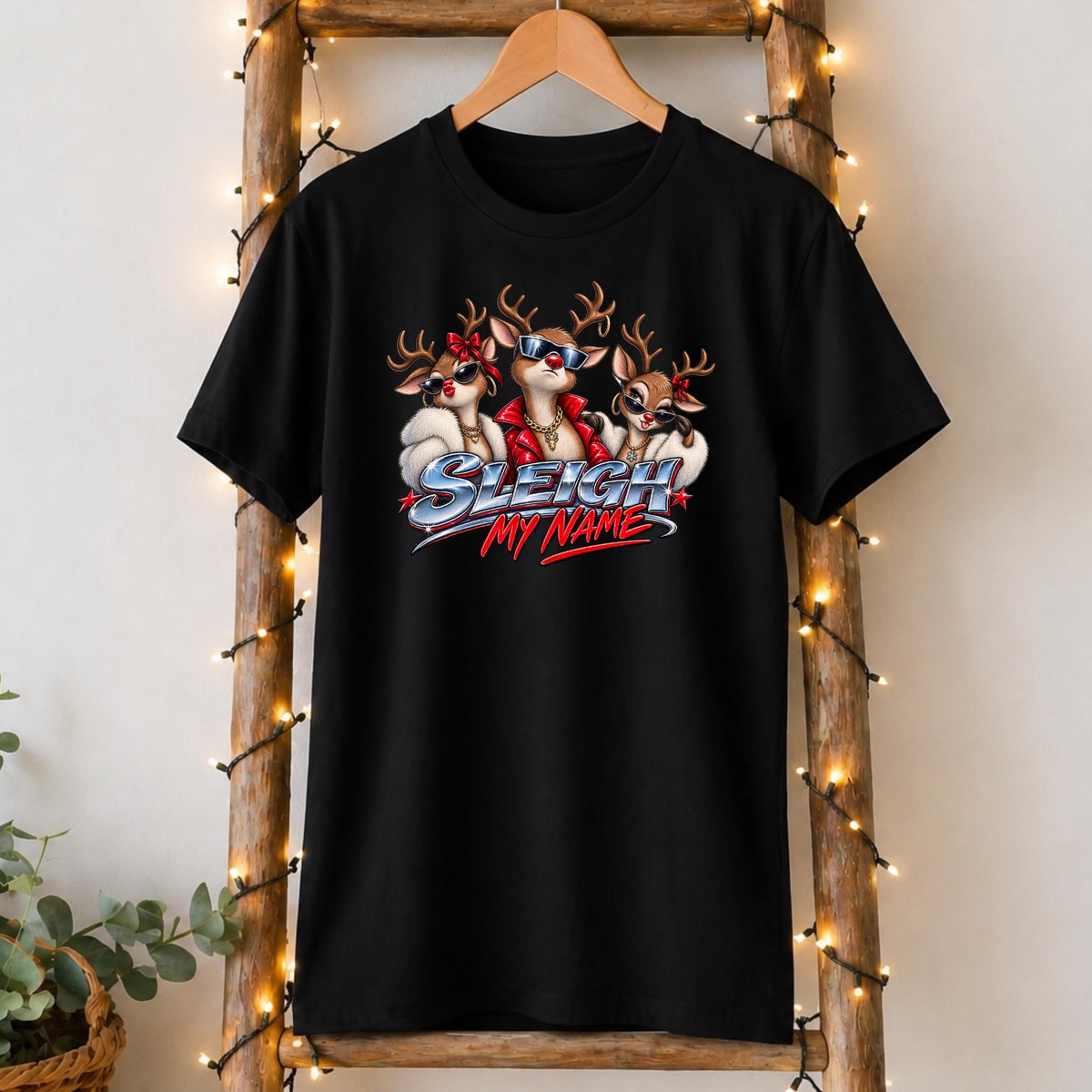 Sleigh My Name Christmas T-Shirt in Black