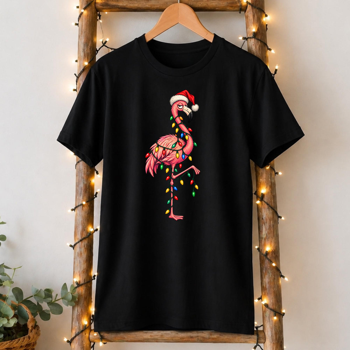 Christmas Flamingo T-Shirt in Black