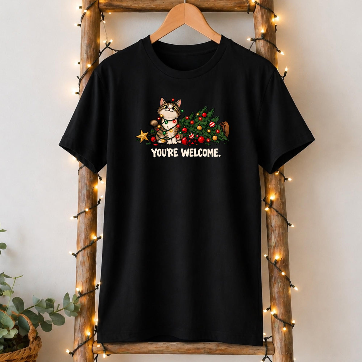 You're Welcome Christmas Cat T-Shirt in Black