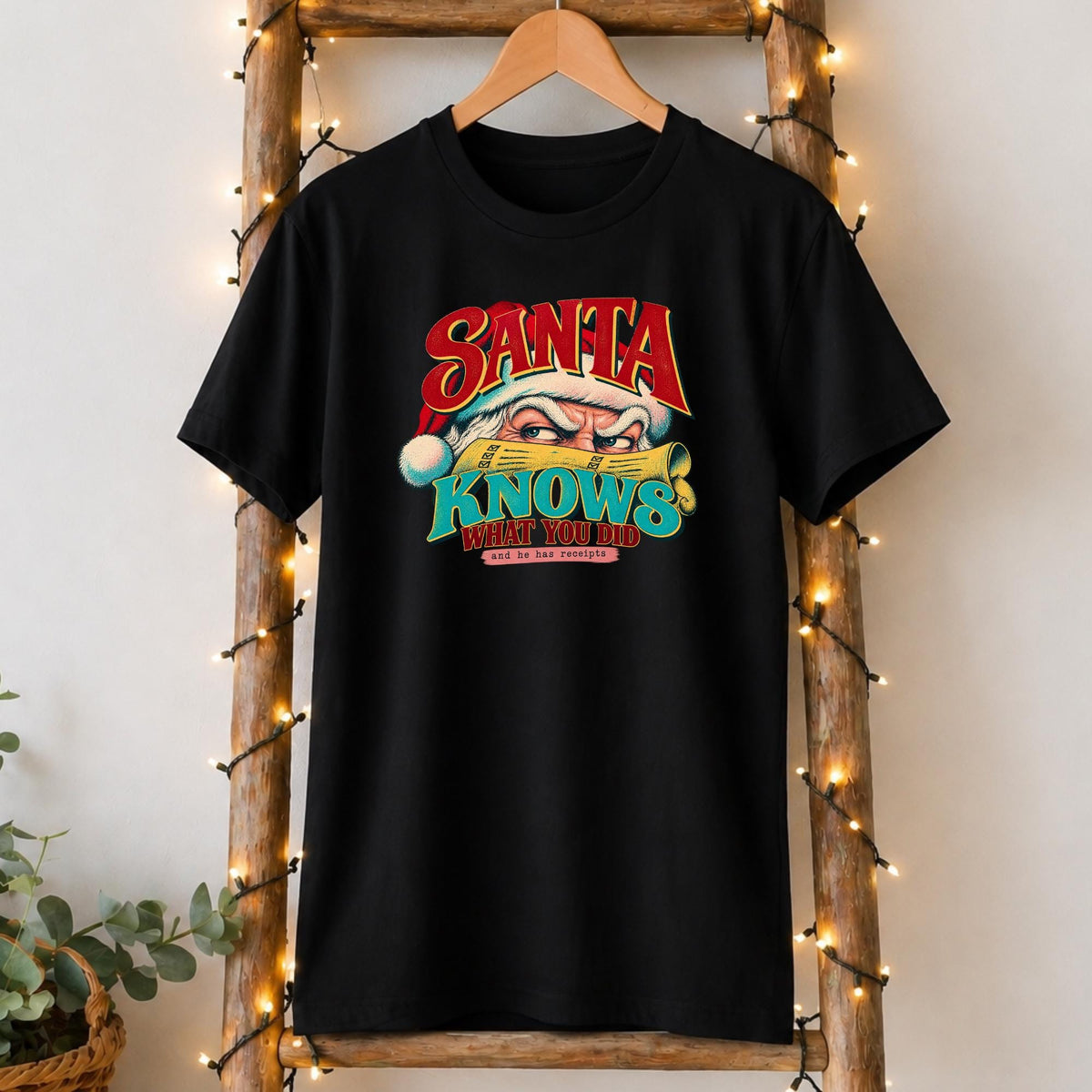 Santa Knows What You Did T-Shirt in Black