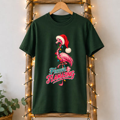 Festive and Flamazing Christmas Flamingo T-Shirt