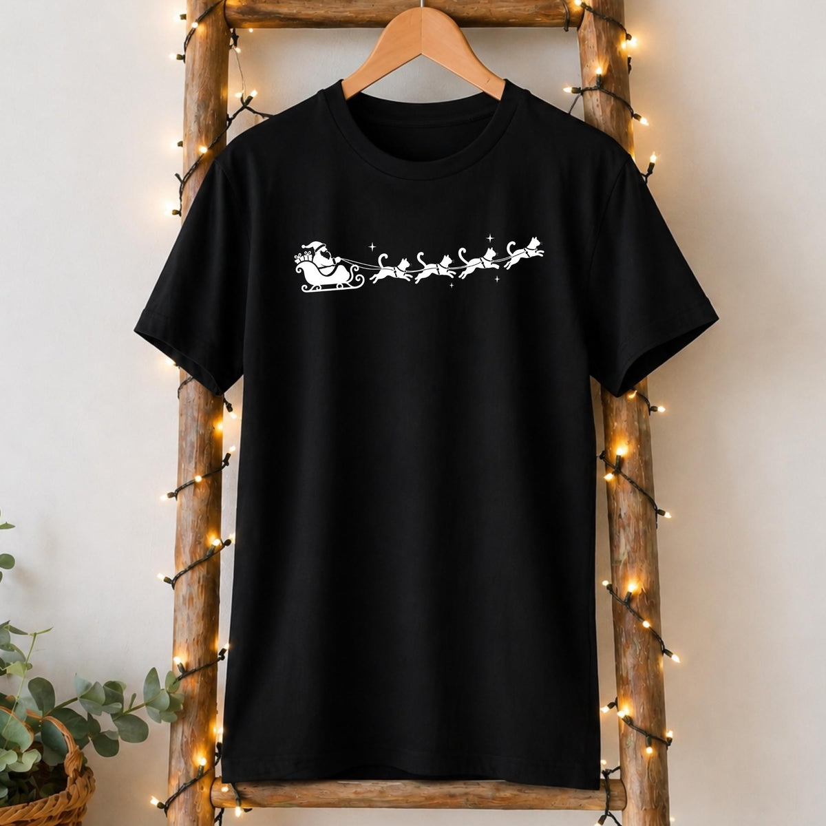 Santa's Sleigh Cats Christmas T-Shirt