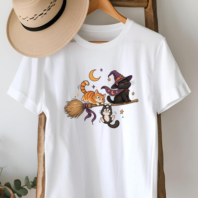 Witchy Cats on a Broomstick T-Shirt