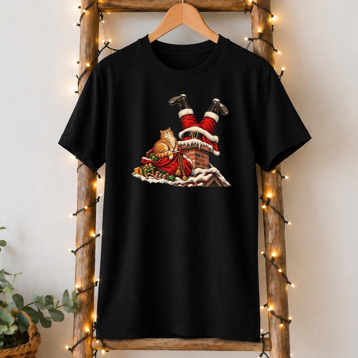 Santa Stuck in the Chimney Cat T-Shirt