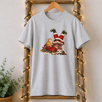 Santa Stuck in the Chimney Cat T-Shirt