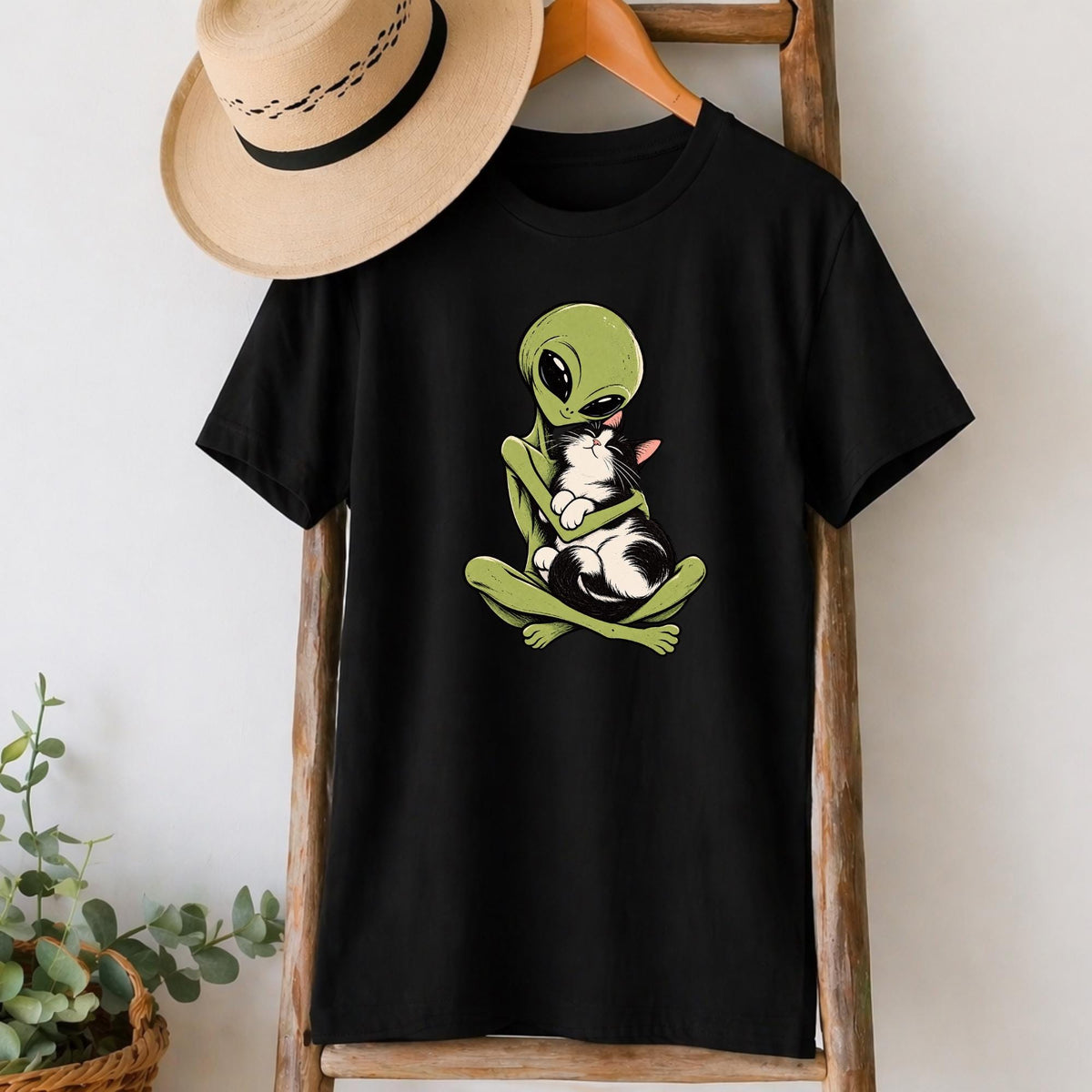 Alien Hugging Cat T-Shirt