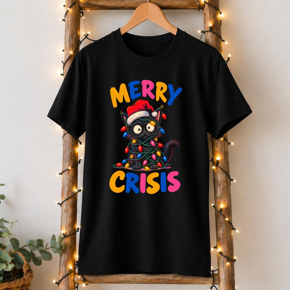 Merry Crisis Christmas Cat T-Shirt